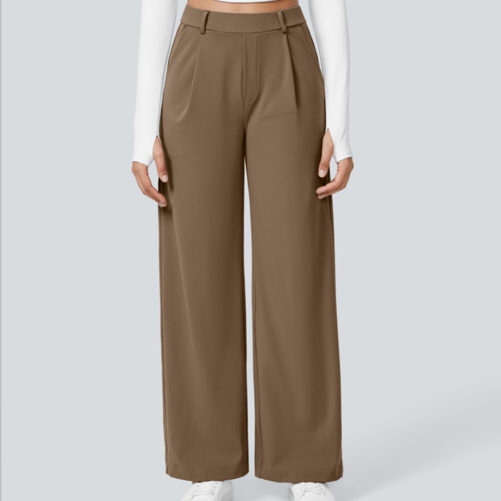 HALARA Flex High-Waisted Pocket Straight Leg Work Pants XL Tall Brown